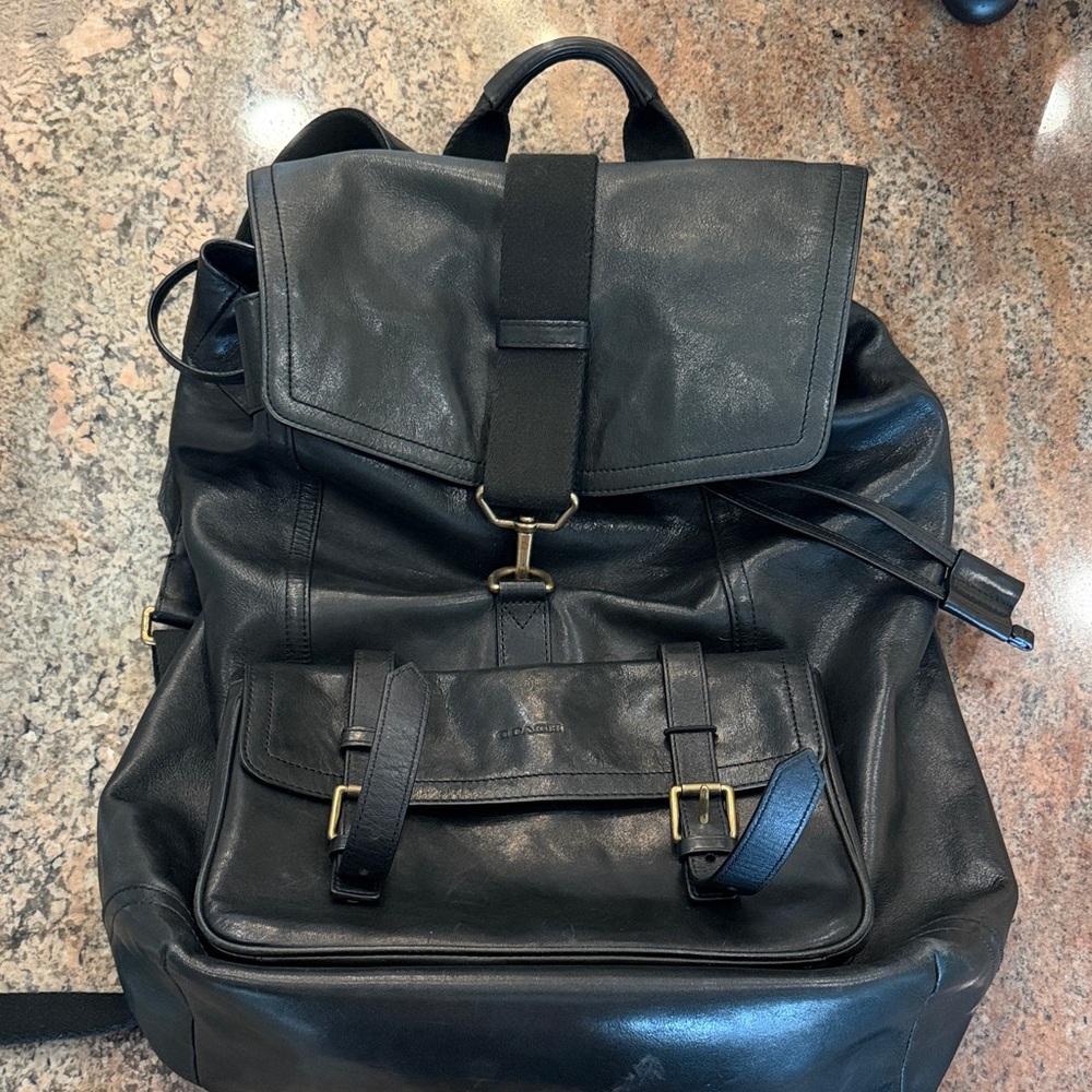 Coach Black Leather Men's Backpack